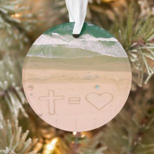 God equals LOVE, Jesus is Love, beach ocean cross Ornament