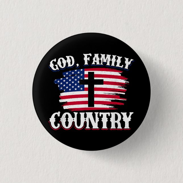 God Family Country American Flag Cross Christian P 1 Inch Round Button (Front)