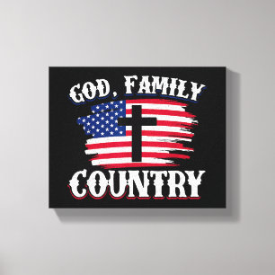 God Family Country American Flag Cross Christian P Canvas Print