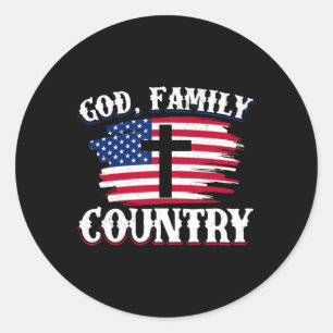 God Family Country American Flag Cross Christian P Classic Round Sticker
