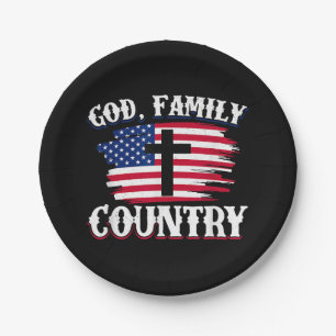 God Family Country American Flag Cross Christian P Paper Plate