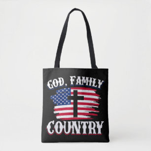 God Family Country American Flag Cross Christian P Tote Bag