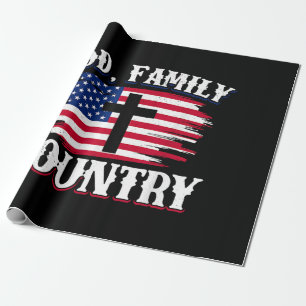 God Family Country American Flag Cross Christian P Wrapping Paper