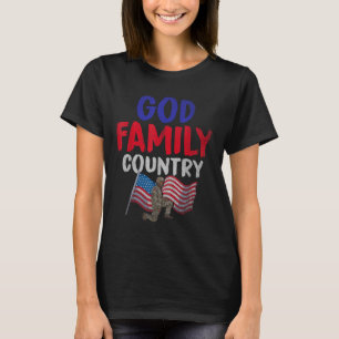 God Family Country American Soldier Us Flag Memori T-Shirt