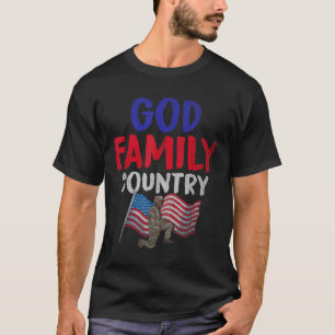 God Family Country American Soldier Us Flag Memori T-Shirt