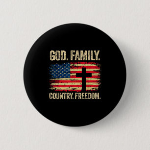 God Family Country Dom Usa Flag Cross  2 Inch Round Button