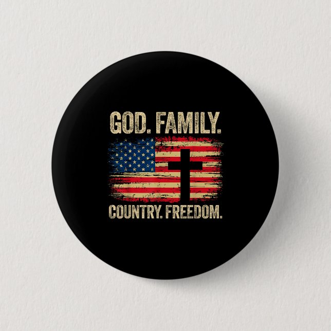God Family Country Dom Usa Flag Cross  2 Inch Round Button (Front)