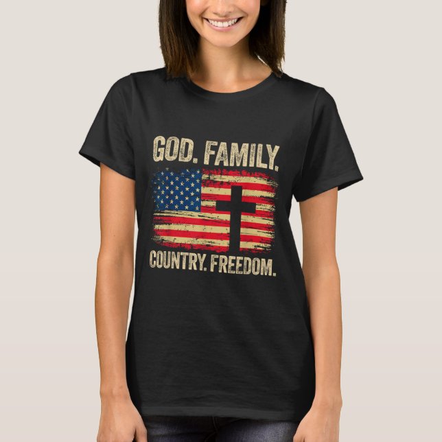 God Family Country Dom Usa Flag Cross  T-Shirt (Front)