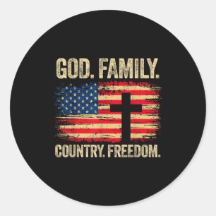 God Family Country Freedom Usa Flag Cross Classic Round Sticker