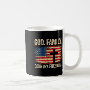 God Family Country Freedom USA Flag Cross Coffee Mug