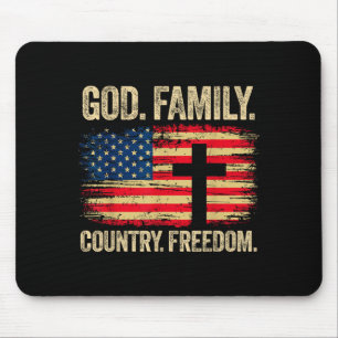 God Family Country Freedom Usa Flag Cross Mouse Pad