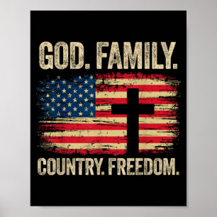 God Family Country Freedom USA Flag Cross Poster