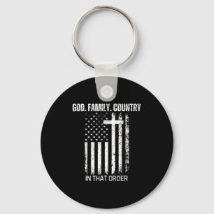 God Family Country In That Order Patriotic Christi Keychain