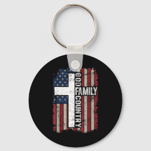 God Family Country Patriotic Christian Vintage Usa Keychain