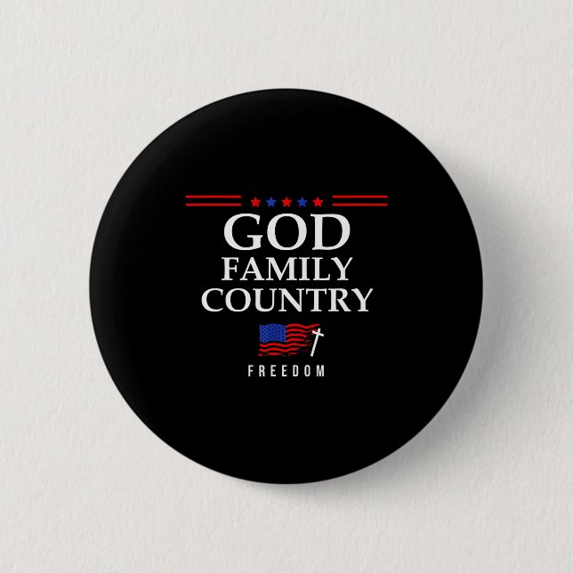God Family Country Us Flag Christian Saying Dom Je 2 Inch Round Button (Front)