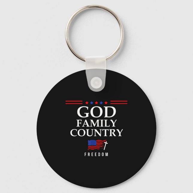 God Family Country Us Flag Christian Saying Dom Je Keychain (Front)