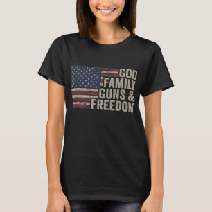 GOD FAMILY GUNS & FREEDOM Pro Gun Vintage USA Flag T-Shirt
