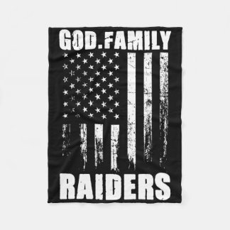 God. Family. Raiders. Vintage Usa Flag  Fleece Blanket