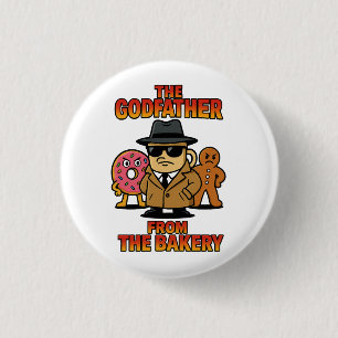 God Father from Bakery – Cartoon Coffee & Doughnut 1 Inch Round Button