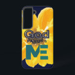 God Favours Me Samsung Galaxy Case<br><div class="desc">Beautiful graphic design, watercolor yellow flower backdrop with the words "GOD FAVORS ME" - all in a dark navy blue background.</div>