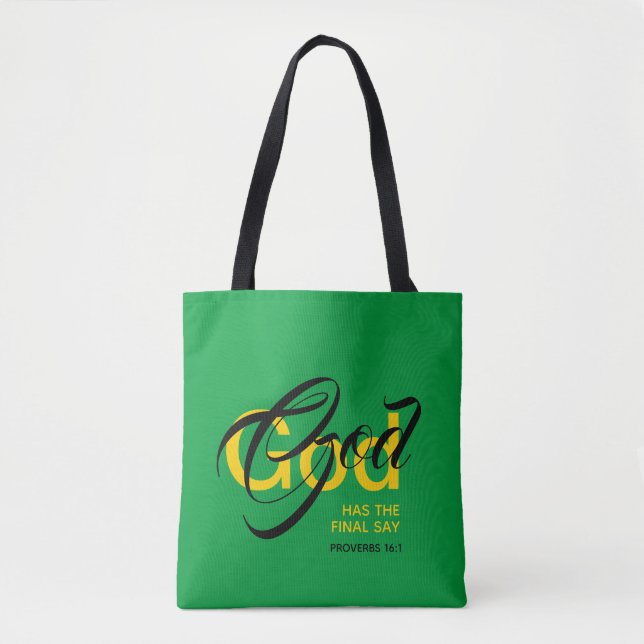 GOD FINAL SAY Scripture | Monogram | Green Tote Bag (Front)