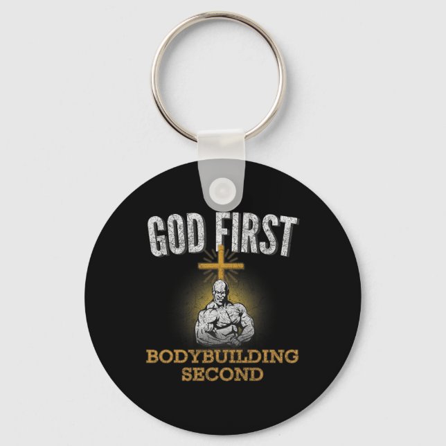 God First Bodybuilding Second Christian Gym Workou Keychain (Front)