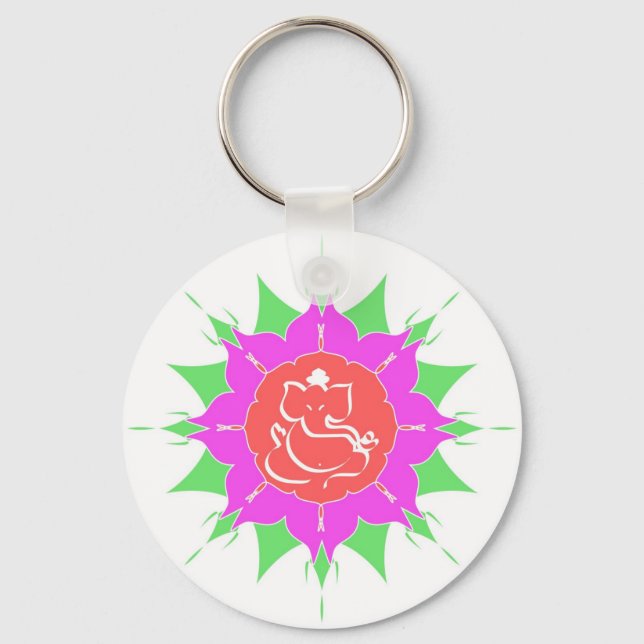 God Ganesha and flower - Keychain (Front)