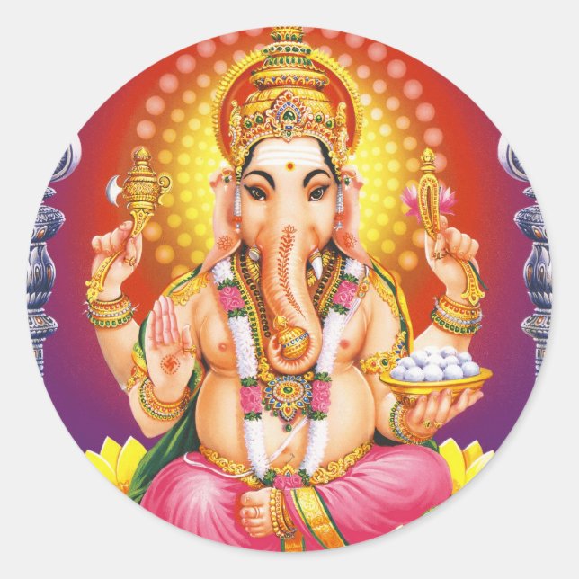 God Ganesha Classic Round Sticker (Front)