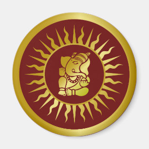 God Ganesha Golden Sun Design Magnet