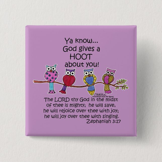 God Gives a Hoot Owls 2 Inch Square Button (Front)