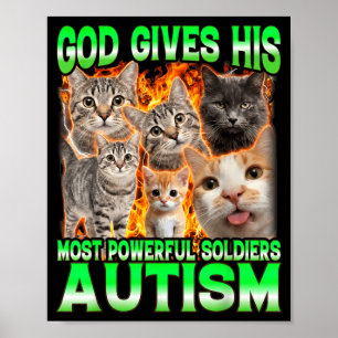 God Gives His Most Powerful Autism Funny Cat Meme Poster