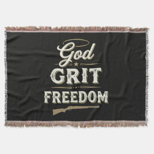 God Grit and Freedom Western Tactical Faith Design Throw Blanket