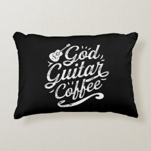 God Guitar Coffee Music Lover Funny Christian Accent Pillow