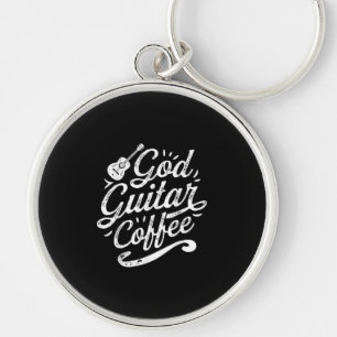 God Guitar Coffee Music Lover Funny Christian Keychain