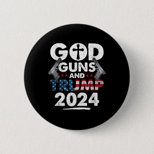 God Guns And Trump 2024 Usa American Flag 2 Inch Round Button