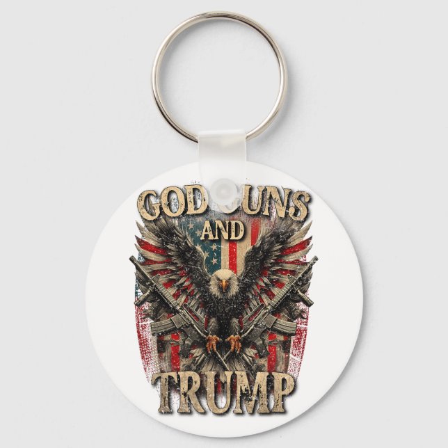 God Guns And Trump 2nd Amendment Flag Eagle Keychain (Front)