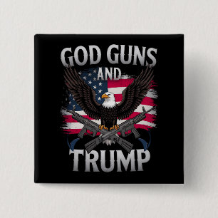 God Guns And Trump Eagle American Flag Vintage 2 Inch Square Button