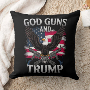 God Guns And Trump Eagle American Flag Vintage Throw Pillow