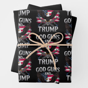 God Guns And Trump Eagle American Flag Vintage Wrapping Paper Sheet