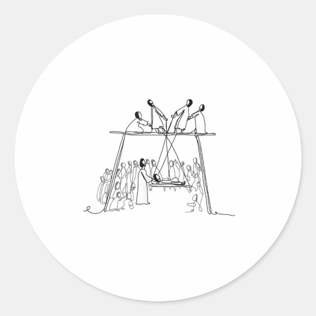 God Heals Man Of Palsy Let Down Through The Roof R Classic Round Sticker (Front)