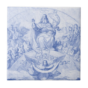 God in Heaven Vintage Religious Christian Blue Tile