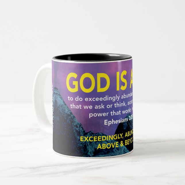 GOD IS ABLE Ephesians 3:20 Personalized Scripture Two-Tone Coffee Mug (Front Left)