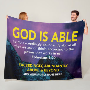 GOD IS ABLE Ephesians Christian Bible Family Name Fleece Blanket