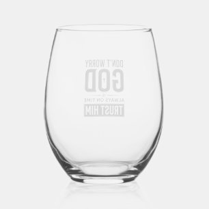 God Is Always on Time Christian Typography Design_ Stemless Wine Glass
