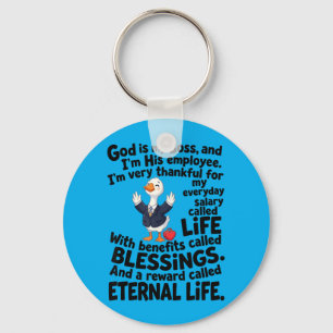 God Is Boss Employee Cute Duck Christian Keychain
