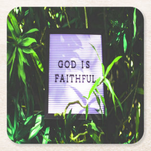 God is Faithful Christian Inspirational Square Paper Coaster