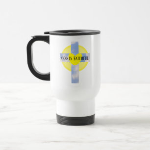 God is Faithful Cross Healing Bible Verse Yellow Travel Mug