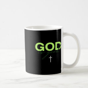 God Is Good Green And White Typographic Christian  Coffee Mug
