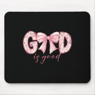 God Is Good Jesus Christian Coquette Bow Happy Eas Mouse Pad