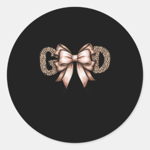 God Is Good Leopard Letters With Bow Vintage Chris Classic Round Sticker
